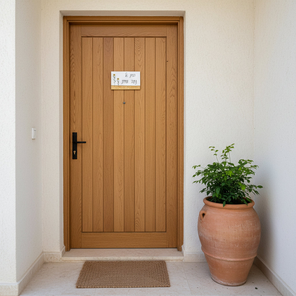 שלט לדלת כניסה עם ציור חמניות מצוירות ביד מתנה לבית חדש