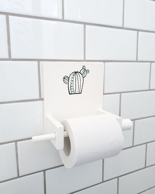 מחזיק נייר טואלט מעץ מעוצב בעבודת יד עם ציור קקטוס עדין לחדר רחצה