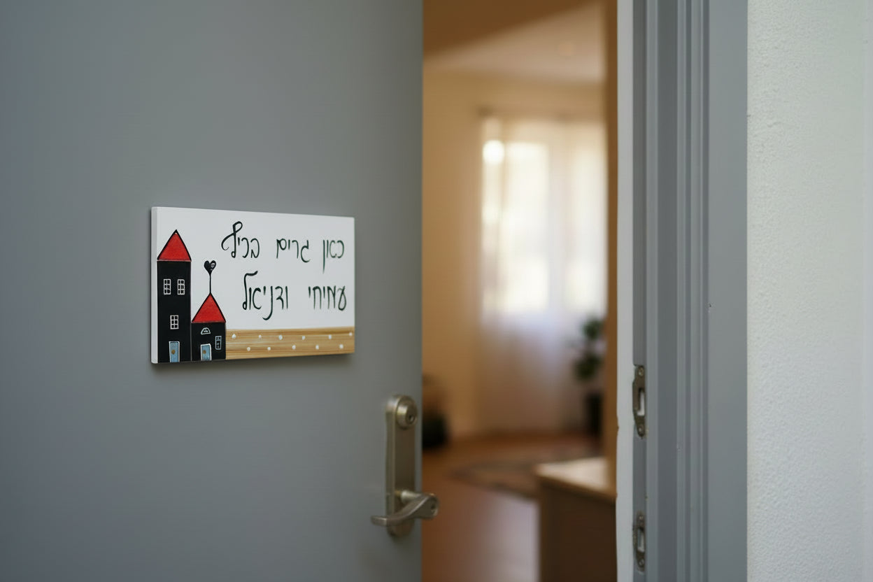 שלט לדלת כניסה שני בתים כיתוב אישי