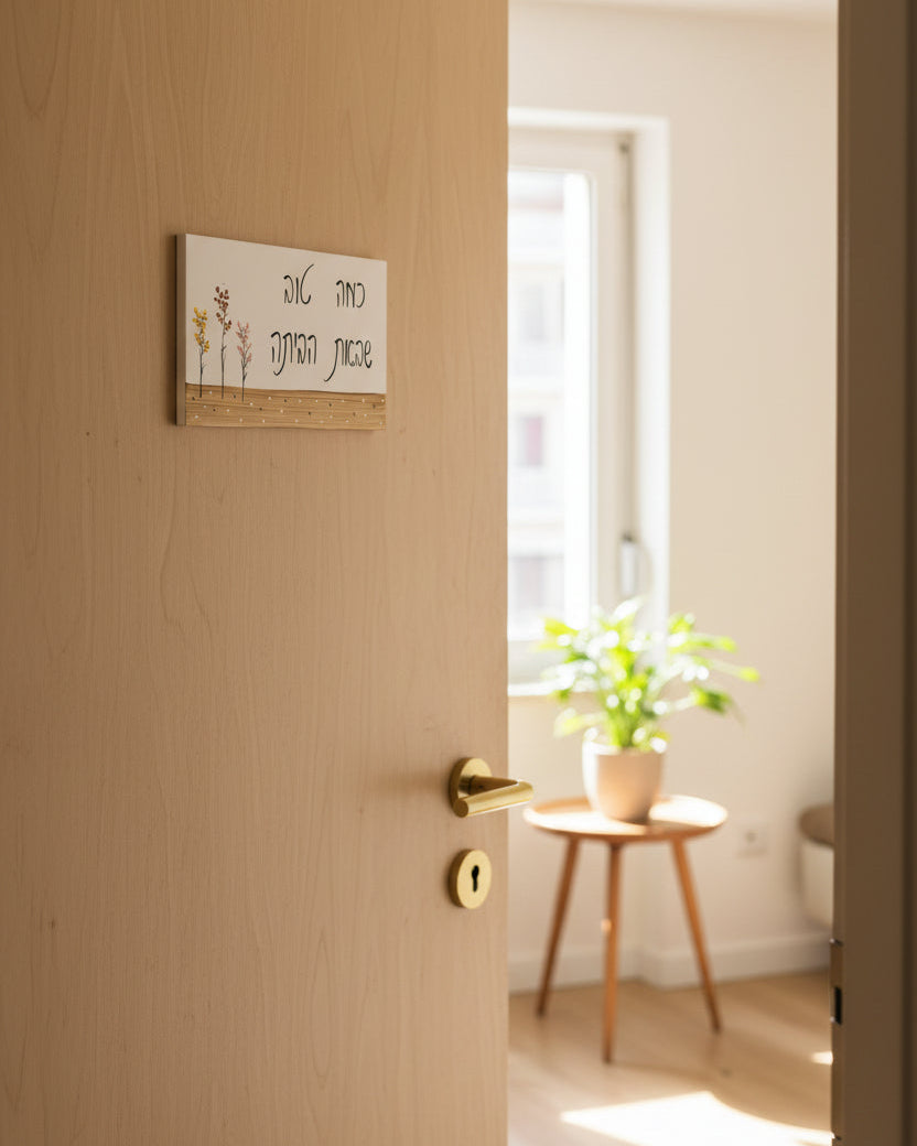 שלט לדלת עם פרחי בר עדינים וכיתוב אישי