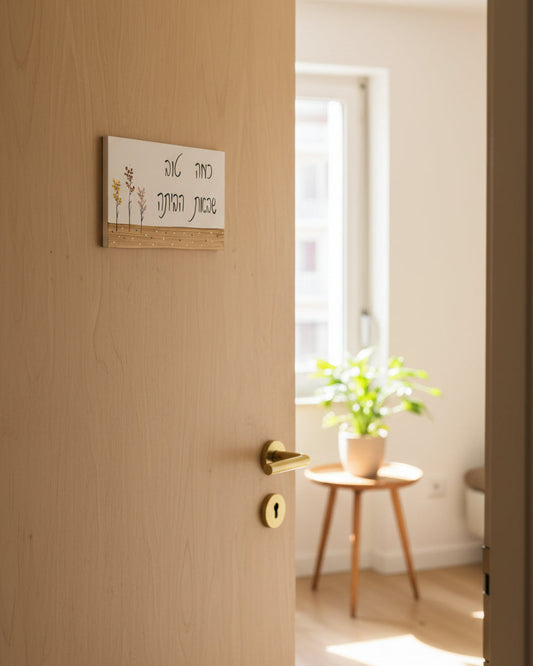 שלט לדלת עם פרחי בר עדינים וכיתוב אישי