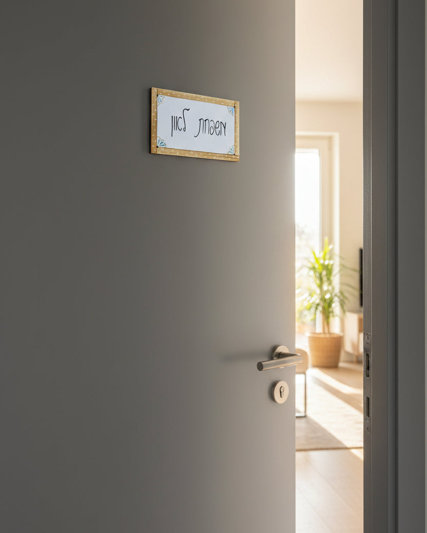 שלט לדלת עם מסגרת עץ טבעי בעיצוב קלאסי