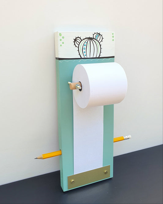 מגנט למקרר תכלת טורקיז עם קקטוס   מצויר ביד פנקס קניות למטבח מתנה  נהדרת לפסח מתנה לבית חדש מתנה לאמא